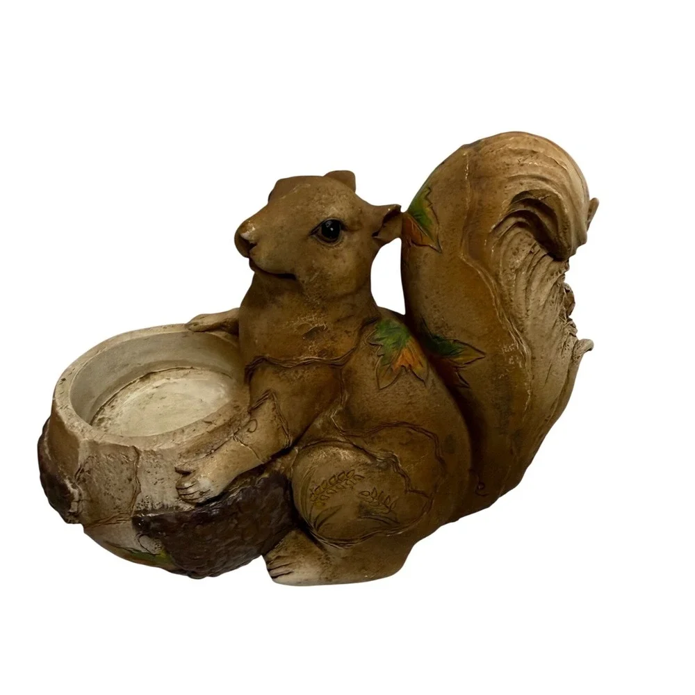Giftcraft Squirrel Votive Candle Holder Resin‎ Autumn Leaf Figurine Brown